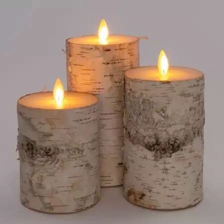 Led kaarsen berk structuur wit - set van 3