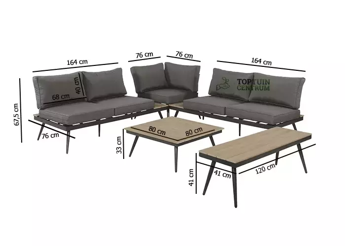 vertegenwoordiger persoonlijkheid Ananiver Hoek Loungeset Arezzo met tafel en bankje - Top Tuincentrum