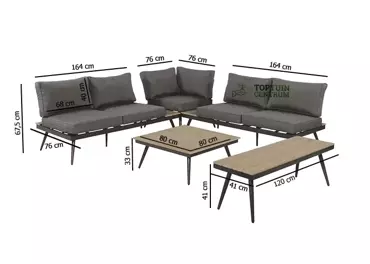 Hoek Loungeset Arezzo met tafel en bankje afmetingen