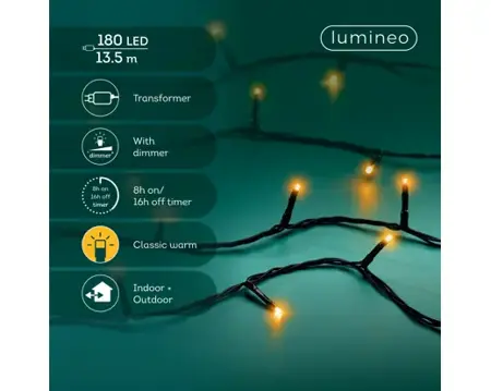 Lumineo basic kerstverlichting | 180 LED | 13,5 meter | klassiek warm - afbeelding 2