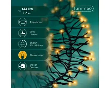 Lumineo cluster kerstverlichting | 144 LED | 1.3 meter | klassiek warm - afbeelding 2
