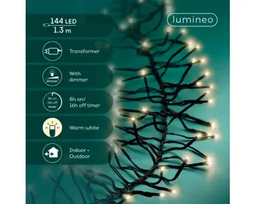 Lumineo cluster kerstverlichting | 144 LED | 1.3 meter | warm wit - afbeelding 2