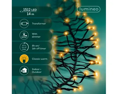 Lumineo cluster kerstverlichting | 1512 LED | 14 meter | klassiek warm - afbeelding 2