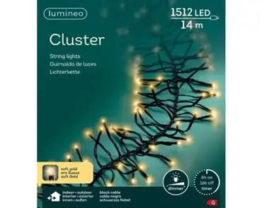 Lumineo cluster kerstverlichting | 1512 LED | 14 meter | soft gold - afbeelding 1
