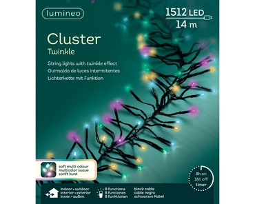 Lumineo cluster kerstverlichting | 1512 LED | 14 meter | soft multi colour - afbeelding 1
