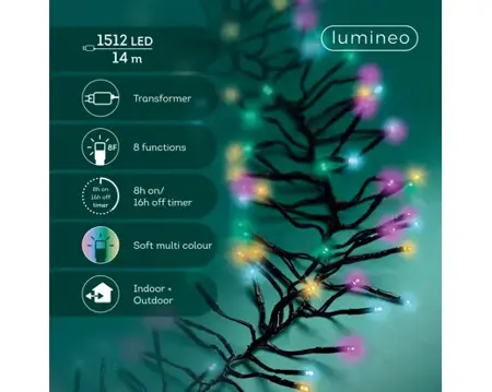 Lumineo cluster kerstverlichting | 1512 LED | 14 meter | soft multi colour - afbeelding 2