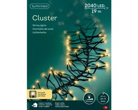Lumineo cluster kerstverlichting | 2040 LED | 19 meter | soft gold - afbeelding 1