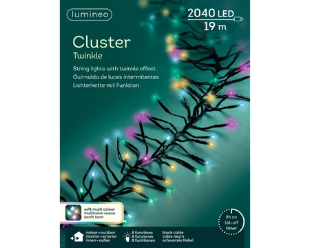Lumineo cluster kerstverlichting | 2040 LED | 19 meter | soft multi colour - afbeelding 1