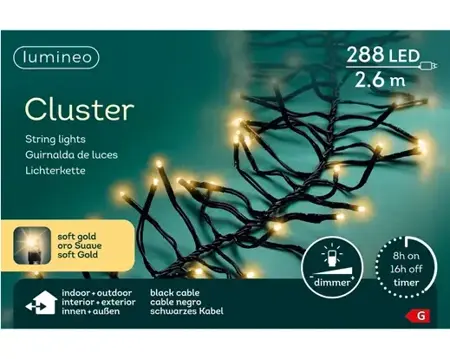Lumineo cluster kerstverlichting | 288 LED | 2.6 meter | soft gold - afbeelding 1