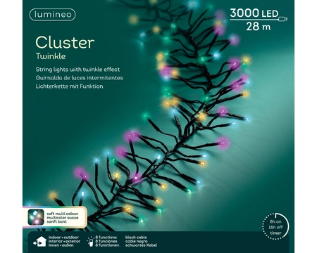 Lumineo cluster kerstverlichting | 3000 LED | 2.8 meter | soft multi colour - afbeelding 1