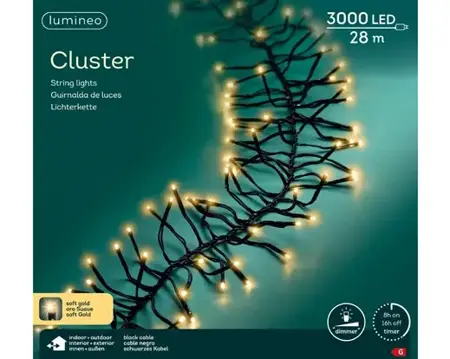 Lumineo cluster kerstverlichting | 3000 LED | 28 meter | soft gold - afbeelding 1