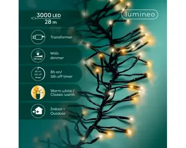 Lumineo cluster kerstverlichting | 3000 LED | 28 meter | warm wit en klassiek warm - afbeelding 2