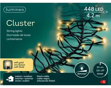 Lumineo cluster kerstverlichting | 448 LED | 4.2 meter | soft gold - afbeelding 1