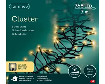 Lumineo cluster kerstverlichting | 768 LED | 7 meter | soft gold - afbeelding 1