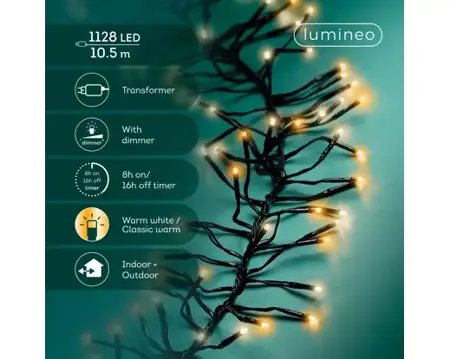 Lumineo Clusterverlichting 10.5m 1128led Warm wit/ Klassisk warm - afbeelding 2