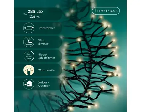 Lumineo clusterverlichting 2,6m 288Led warm wit - afbeelding 2