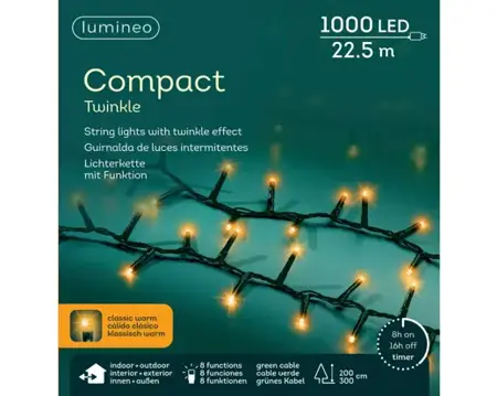 Lumineo compact kerstverlichting | 1000 LED | 22.5 meter | klassiek warm - afbeelding 1