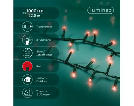 Lumineo compact kerstverlichting | 1000 LED | 22.5 meter | rood - afbeelding 1