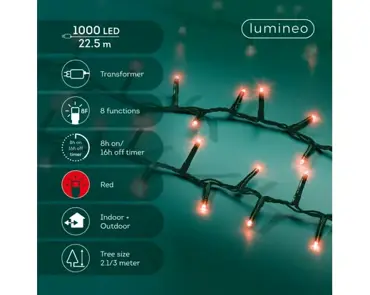 Lumineo compact kerstverlichting | 1000 LED | 22.5 meter | rood - afbeelding 1