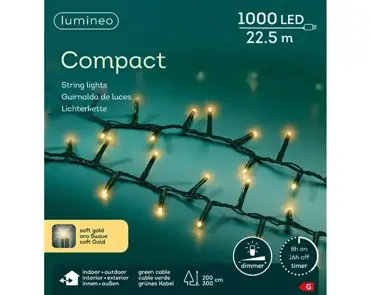 Lumineo compact kerstverlichting | 1000 LED | 22.5 meter | soft gold - afbeelding 1
