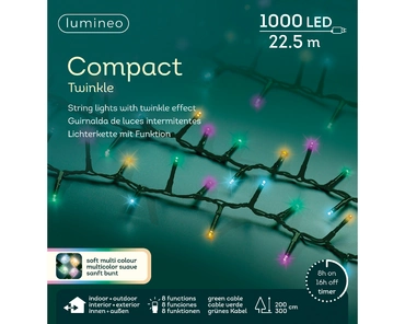 Lumineo compact kerstverlichting | 1000 LED | 22.5 meter | soft multi colour - afbeelding 1