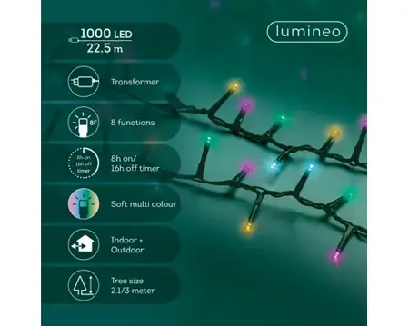 Lumineo compact kerstverlichting | 1000 LED | 22.5 meter | soft multi colour - afbeelding 2