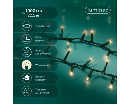 Lumineo compact kerstverlichting | 1000 LED | 22.5 meter | warm wit - afbeelding 2