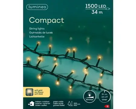 Lumineo compact kerstverlichting | 1500 LED | 34 meter | soft gold - afbeelding 1