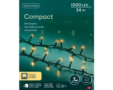Lumineo compact kerstverlichting | 1500 LED | 34 meter | soft gold - afbeelding 1