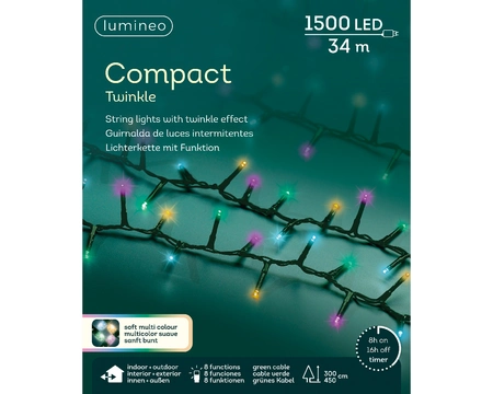 Lumineo compact kerstverlichting | 1500 LED | 34 meter | soft multi colour - afbeelding 1