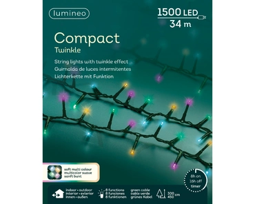 Lumineo compact kerstverlichting | 1500 LED | 34 meter | soft multi colour - afbeelding 1