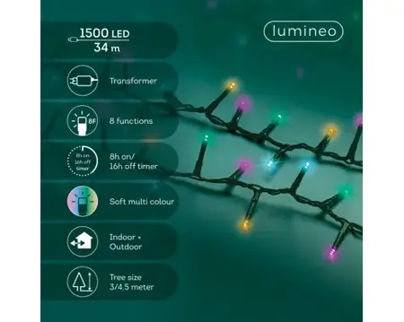 Lumineo compact kerstverlichting | 1500 LED | 34 meter | soft multi colour - afbeelding 2