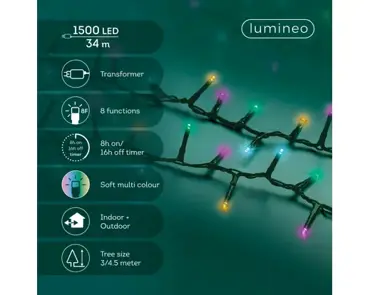Lumineo compact kerstverlichting | 1500 LED | 34 meter | soft multi colour - afbeelding 2