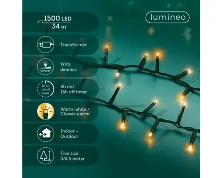 Lumineo compact kerstverlichting | 1500 LED | 34 meter | warm wit en klassiek warm - afbeelding 2