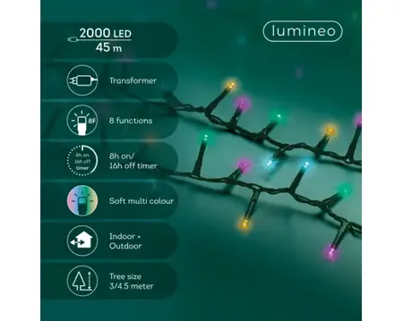 Lumineo compact kerstverlichting | 2000 LED | 45 meter | soft multi colour - afbeelding 2