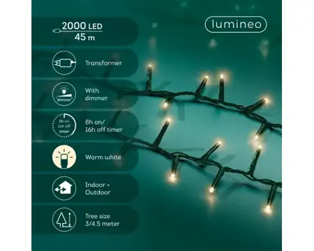 Lumineo compact kerstverlichting | 2000 LED | 45 meter | warm wit - afbeelding 2