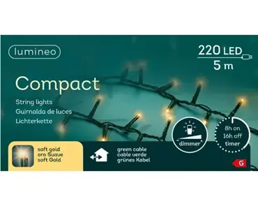 Lumineo compact kerstverlichting | 220 LED | 5 meter | soft gold - afbeelding 1