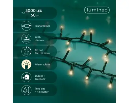 Lumineo compact kerstverlichting | 3000 LED | 60 meter | warm wit - afbeelding 2