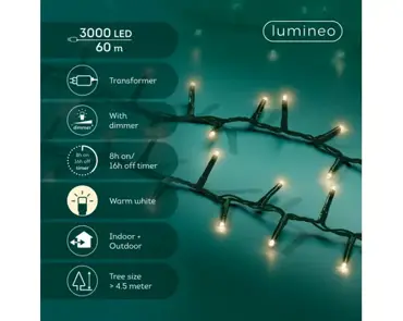 Lumineo compact kerstverlichting | 3000 LED | 60 meter | warm wit - afbeelding 2