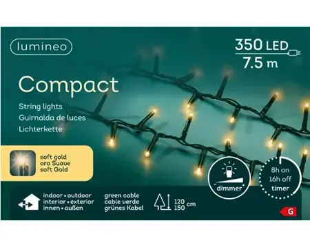 Lumineo compact kerstverlichting | 350 LED | 7.5 meter | soft gold - afbeelding 1