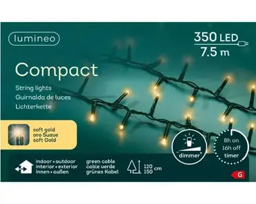 Lumineo compact kerstverlichting | 350 LED | 7.5 meter | soft gold - afbeelding 1