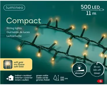 Lumineo compact kerstverlichting | 500 LED | 11 meter | soft gold - afbeelding 1