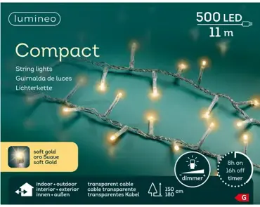 Lumineo compact kerstverlichting | 500 LED | 11 meter | soft gold - afbeelding 1