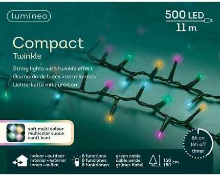 Lumineo compact kerstverlichting | 500 LED | 11 meter | soft multi colour - afbeelding 1