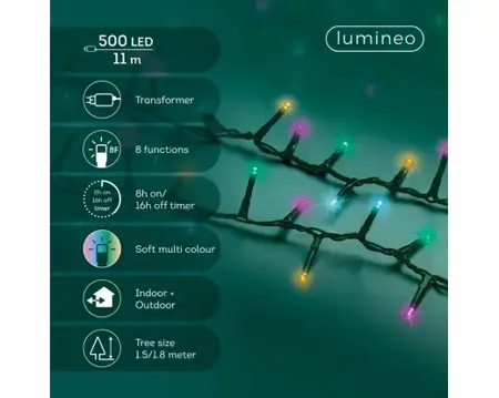 Lumineo compact kerstverlichting | 500 LED | 11 meter | soft multi colour - afbeelding 2