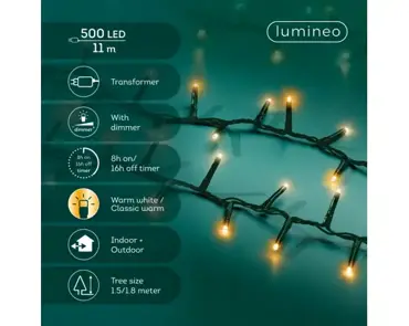 Lumineo compact kerstverlichting | 500 LED | 11 meter | warm wit en klassiek warm - afbeelding 2