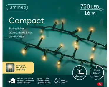 Lumineo compact kerstverlichting | 750 LED | 16 meter | soft gold - afbeelding 1