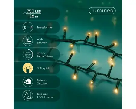 Lumineo compact kerstverlichting | 750 LED | 16 meter | soft gold - afbeelding 2