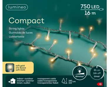 Lumineo compact kerstverlichting | 750 LED | 16 meter | soft gold - afbeelding 1