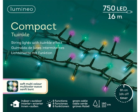 Lumineo compact kerstverlichting | 750 LED | 16 meter | soft multi colour - afbeelding 1